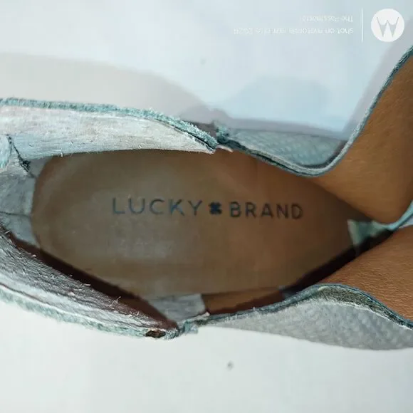 Women's LUCKY BRAND Grey Leather Baley Heeled Booties Ankle Boots US Size 6 - Picture 5 of 7